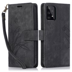 For Samsung Galaxy A73 5G Case Wallet Leather Cover Orchid Butterfly Pattern - Black