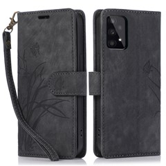 Leather Cover for Samsung Galaxy A33 5G Wallet Stand Case Orchid Butterfly Pattern - Black