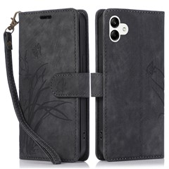 For Samsung Galaxy A04e 4G / F04 4G / M04 4G Leather Wallet Case Orchid Butterfly Pattern - Black