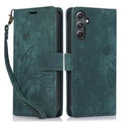 For Samsung Galaxy S23 FE Phone Wallet Case Orchid Butterfly Pattern Leather Cover - Green