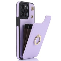 For iPhone 15 Pro Case Crossbody PU Leather+TPU Card Holder Phone Cover with Shoulder Strap - Light Purple