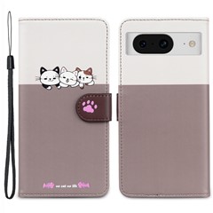 Cartoon Pet Series for Google Pixel 8 Case Leather  Splicing Phone Stand Cover with Wrist Strap - Bean Pink