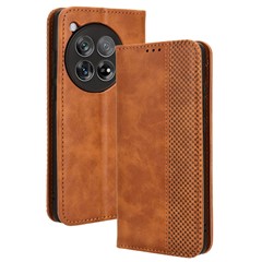 For OnePlus 12 5G Retro Texture Phone Shell Wallet PU Leather Case Stand Cover - Brown