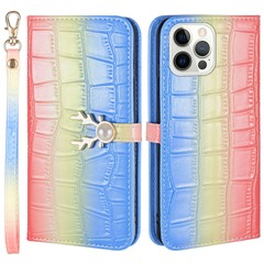 For iPhone 13 Pro Max Leather Case Gradient Crocodile Texture Phone Case - Blue