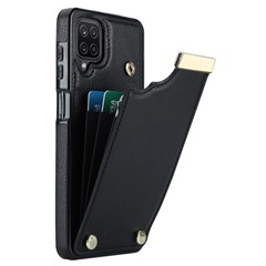 For Samsung Galaxy A12 Case Anti-fall TPU+PU Leather Phone Cover with Metal Hardware Decor - Black