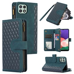 Imprinted Leather Cover for Samsung Galaxy A22 5G (EU Version) Case Zipper Pocket Card Slots Phone Shell - Green