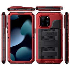 IP68 Waterproof Phone Case for iPhone 15 Pro PC+Silicone Cover with Screen Protector - Red