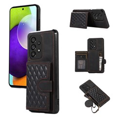 For Samsung Galaxy A53 5G Card Holder Kickstand Phone Case TPU+PU Leather Cover - Black