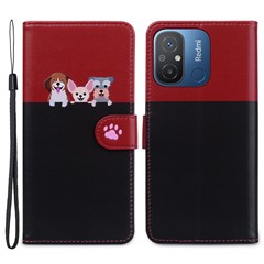 Cartoon Pet Series for Xiaomi Redmi 12C 4G Leather Case Splicing Phone Wallet Cover - Black