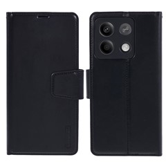 HANMAN Mill Series Phone Cover for Xiaomi Redmi Note 13 5G Case PU Leather Phone Shell Wallet - Black