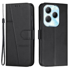For Infinix Hot 40 / Hot 40 Pro Phone Case Wallet Stand Cover Calf Texture - Black