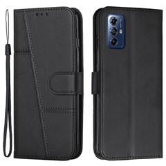 For Motorola Moto G Play (2024) 4G Wallet Case Leather Phone Cover Calf Texture - Black