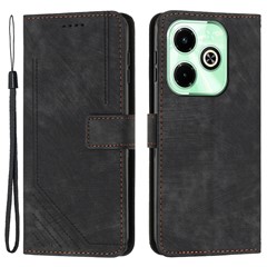 For Infinix Hot 40i Wallet Phone Cover Skin-Friendly Flip Leather Case Imprinted Line - Black