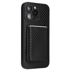 For iPhone 15 Pro Case with Magnetic Detachable Card Holder Carbon Fiber Texture Phone Cover