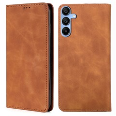 For Samsung Galaxy A15 5G / 4G Case PU Leather Stand Mobile Phone Cover with Card Slots - Light Brown