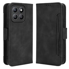 For Honor X8b 4G PU Leather Phone Case Stand Mobile Cover with Multiple Card Slots - Black