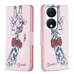 For Honor X7b 4G / 90 Smart PU Leather Magnetic Flip Cover Pattern Wallet Phone Case - Giraffe