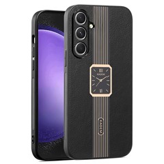 KADEM For Samsung Galaxy A55 5G Case Electroplated Leather+Acrylic+TPU Drop-proof Phone Back Cover - Black