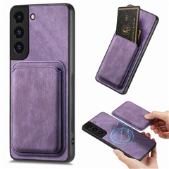 For Samsung Galaxy S22+ 5G Magnetic Case Leather Back Cover with Detachable Card Holder - Purple