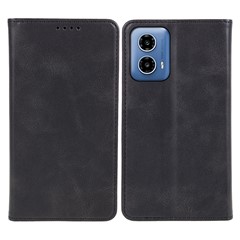 For Motorola Moto G45 5G / G34 5G Cell Phone Case Anti-Fall Magnetic Closing Calf Texture Leather Wallet Cover - Black