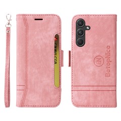 BETOPNICE 001 for Samsung Galaxy A55 5G Magnetic Case Leather Flip Stand Protective Cover - Pink