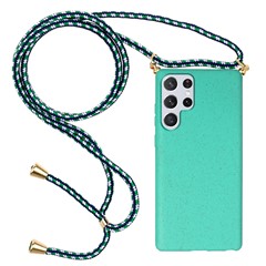 For Samsung Galaxy S24 Ultra Eco-Friendly Phone Case TPU+Wheat Straw Cover with Lanyard - Sky Blue