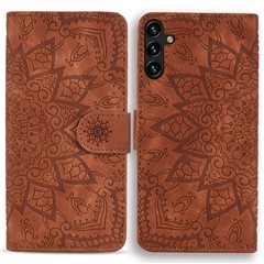For Samsung Galaxy A35 5G Cell Phone Case Imprinted Flower Leather Wallet Cover - Brown