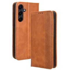 For Samsung Galaxy A55 5G Phone Case Retro Leather Wallet Flip Cover - Brown