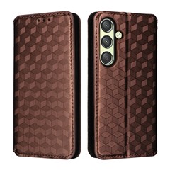 For Samsung Galaxy S24 Magnetic Phone Case Rhombus Pattern Leather Cover - Brown