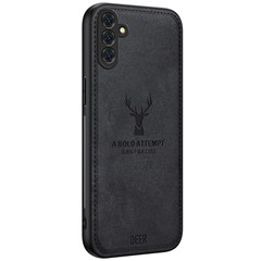 For Samsung Galaxy A15 4G / 5G Phone Case Imprinted Deer Pattern PU Leather Back Cover - Black