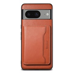 DENIOR For Google Pixel 8 Wallet Phone Case Magnetic Card Holder Kickstand Protective Cover - Brown