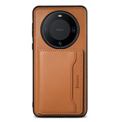 DENIOR For Huawei Mate 60 Magnetic Case Card Holder Kickstand Phone Purse Cover - Khaki
