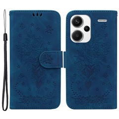 For Xiaomi Redmi Note 13 Pro+ 5G Magnetic Phone Case Rose Butterfly Imprinted Cover - Blue