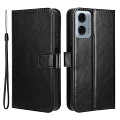 For Motorola Moto G Power (2024) Flip Folio Cover Crazy Horse Texture PU Leather Phone Case - Black