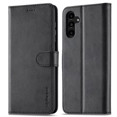 LC.IMEEKE For Samsung Galaxy A25 5G (Global) (161.0 x 76.5 x 8.3mm) Leather Case with Wallet Stand - Black