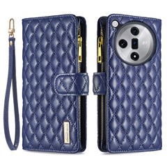 BINFEN COLOR BF Style-15 For Oppo Find X7 Ultra Case Rhombus Imprinted Zipper Pocket Phone Cover - Blue