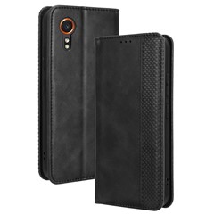 For Samsung Galaxy Xcover7 Wallet Case PU Leather Stand Retro Phone Cover - Black