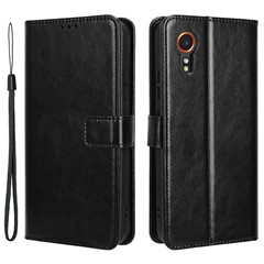 For Samsung Galaxy Xcover7 Cell Phone Case  Anti-scratch Leather Crazy Horse Texture Shell - Black
