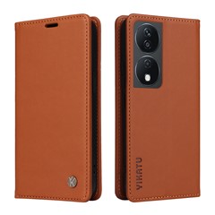 YIKATU YK-001 For Honor X7b 4G / 90 Smart Cell Phone Case Magnetic Closing PU Leather+TPU Cover - Brown