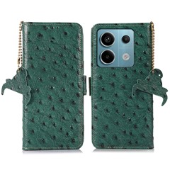 For Xiaomi Redmi Note 13 Pro 5G / Poco X6 5G Case Genuine Cow Leather RFID Blocking Phone Cover - Green
