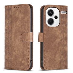 For Xiaomi Redmi Note 13 Pro+ 5G Leather Wallet Case Grid Pattern Shockproof Flip Cover - Brown