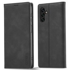 LC.IMEEKE For Samsung Galaxy A35 5G Microfiber Leather Case Phone Cover Magnetic Closing - Black