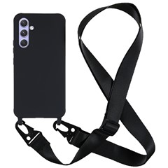 For Samsung Galaxy A35 5G Cell Phone Case Anti-fall TPU Shell with Wide Lanyard - Black