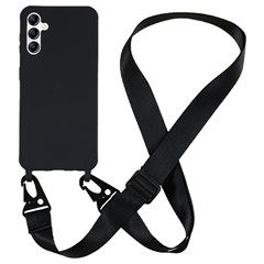 For Samsung Galaxy A05s 4G Back Cover Matte TPU Case with Long Lanyard - Black