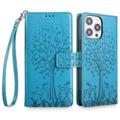 For iPhone 14 Pro Max Case Magnetic PU Leather+TPU Imprinted Phone Cover with Stand - Blue
