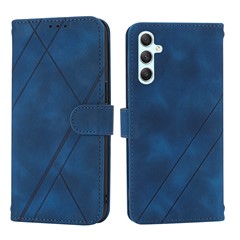 For Samsung Galaxy S24 Case Imprinted Line Wallet Phone Cover with Handy Strap - Blue