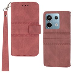 For Xiaomi Redmi Note 13 Pro 5G / Poco X6 5G Cover Soft PU Leather Imprinted Pattern Phone Case with Hand Strap - Red