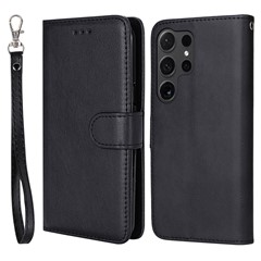 For Samsung Galaxy S24 Ultra Case 2 in 1 Detachable Magnetic Leather Wallet Mobile Cover with Strap - Black
