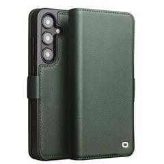 QIALINO For Samsung Galaxy S24+ Magnetic Case Genuine Cow Leather+TPU Anti-drop Cover - Green