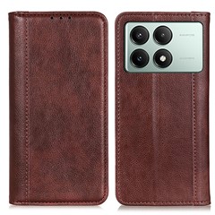 For Xiaomi Redmi K70E 5G / Poco X6 Pro 5G Case Wallet Split Leather Litchi Texture Phone Cover - Brown